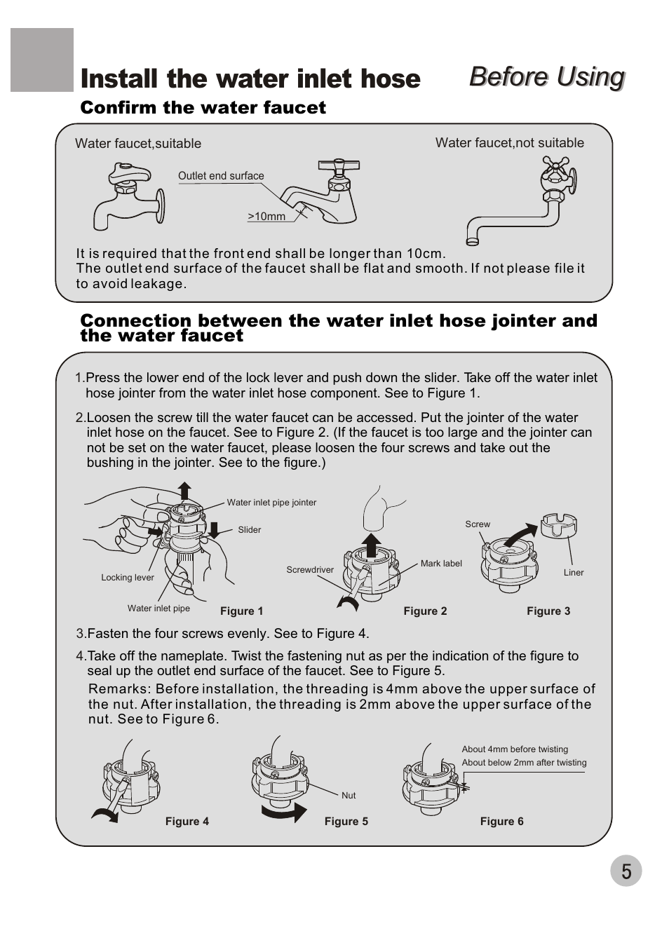 Before using, Before using install the water inlet hose | haier XQBM30-22 User Manual | Page 7 / 20