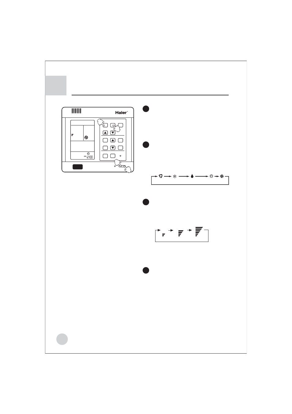 Operation instruction, Fan operation, Turn on the unit | Choose of working mode, Adjusting fan speed, Choose the desired fan speed turn off the unit, About fan operation | haier AE122BCAAA (H2EM-18H03) User Manual | Page 7 / 27