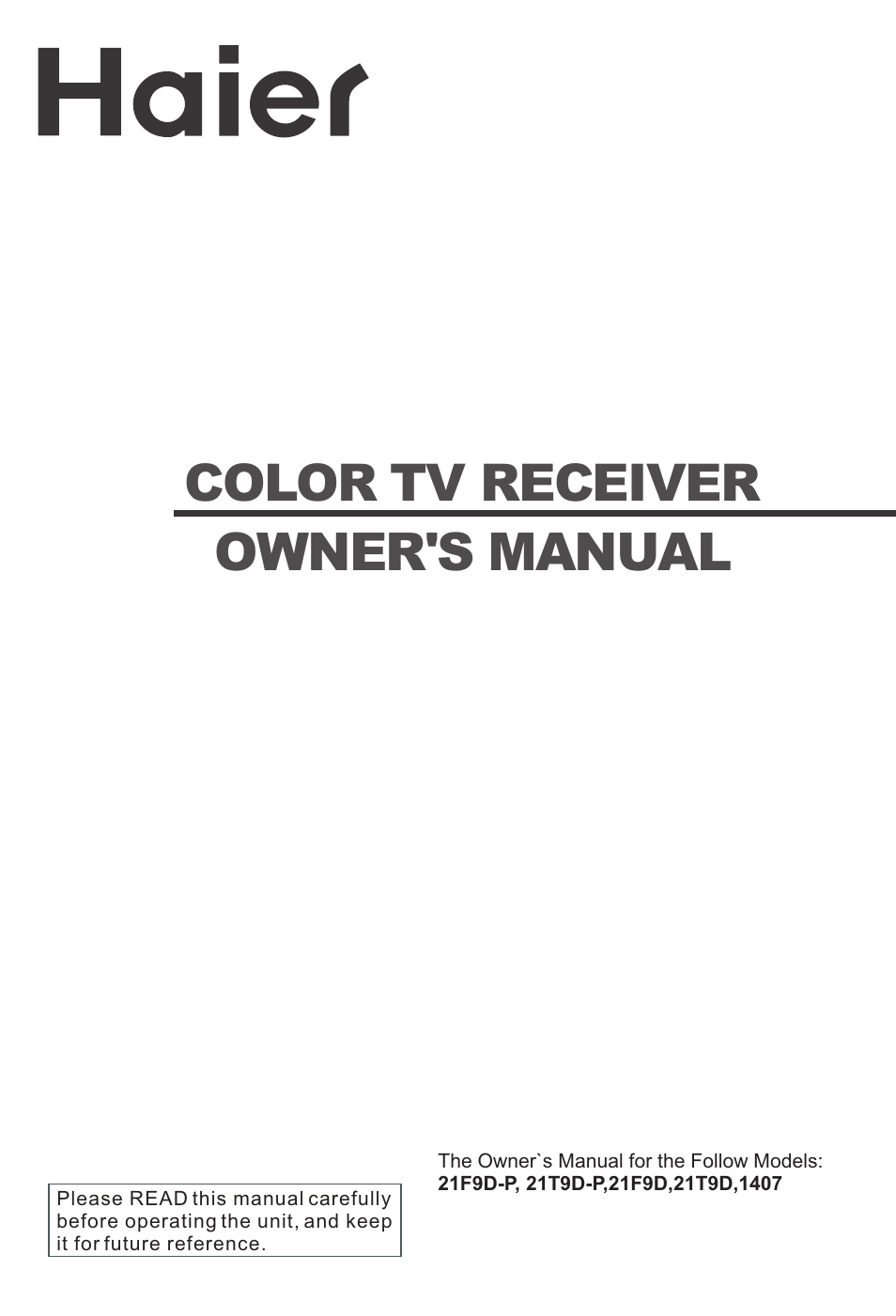 haier COLOR 21T9D User Manual | 26 pages