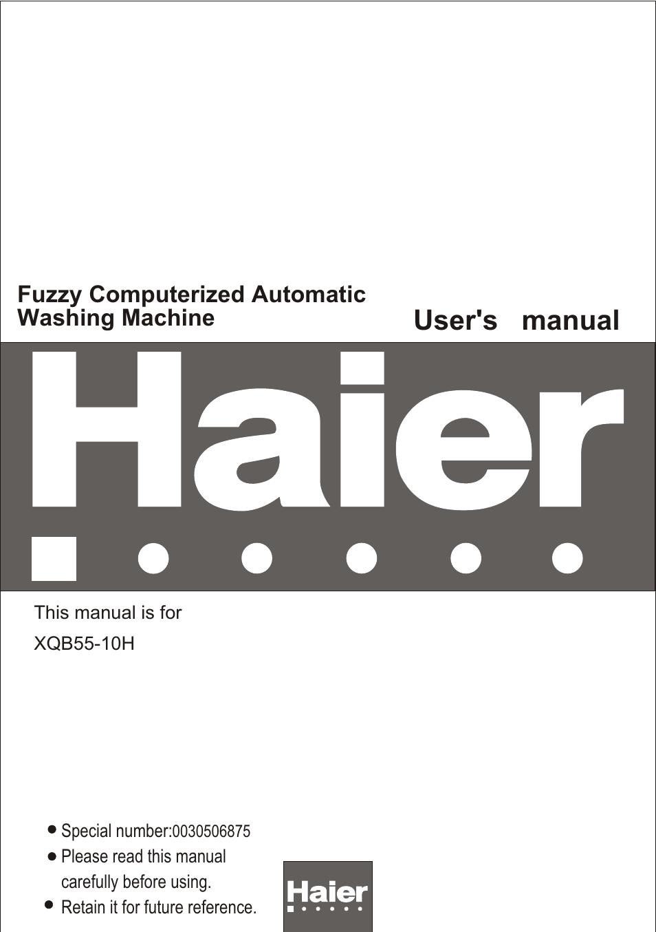haier XQB55-10H User Manual | 20 pages