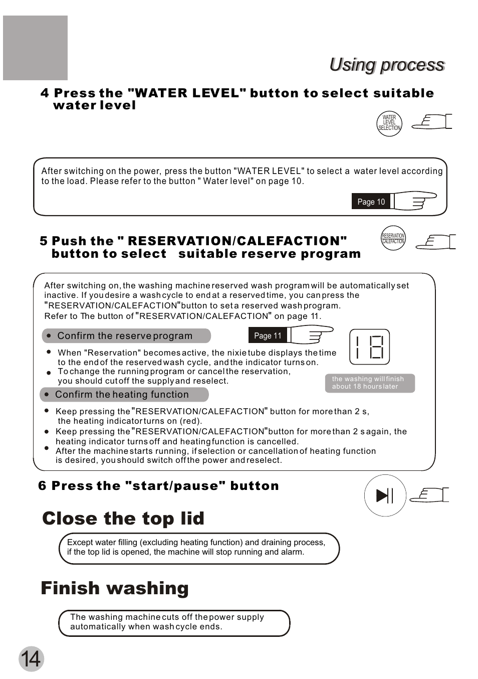 Using process, Close the top lid finish washing | haier XQB55-10H User Manual | Page 16 / 20