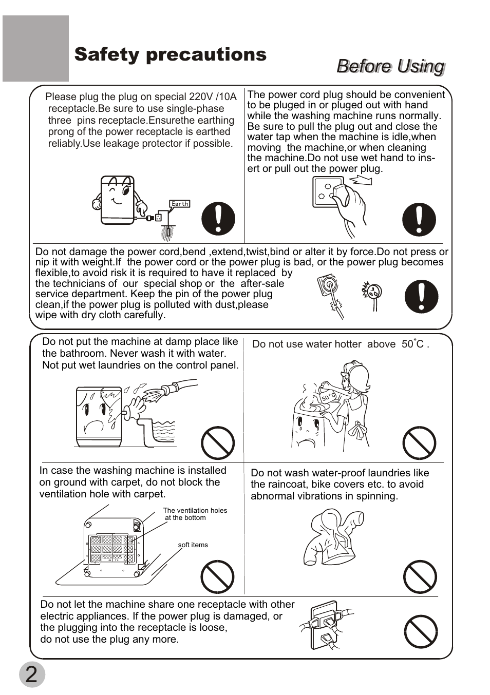 Safety precautions, Before using | haier XQB55-10H User Manual | Page 4 / 20