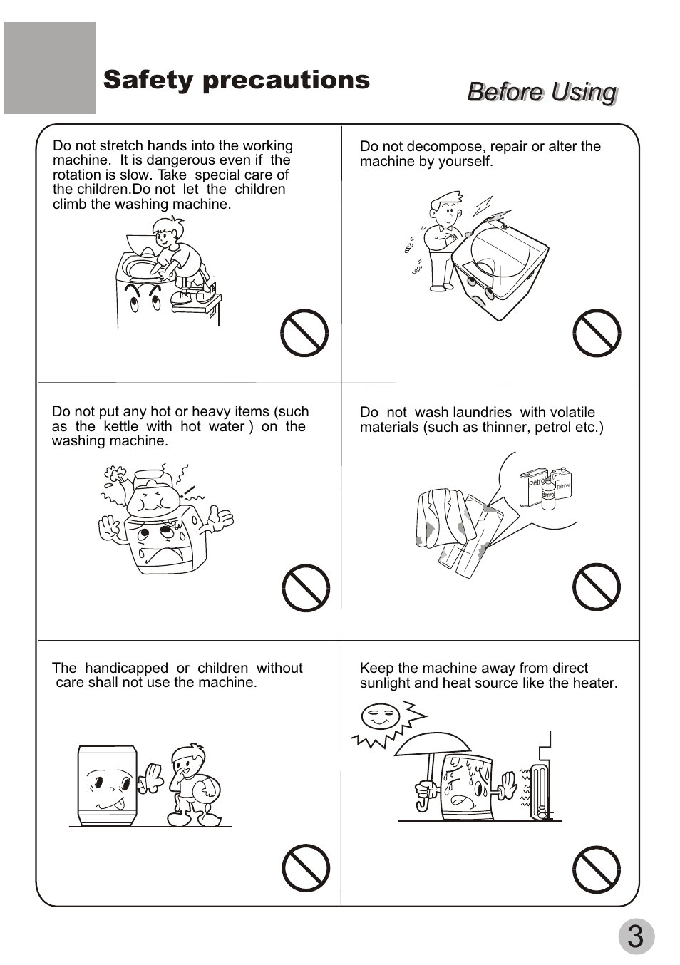 Safety precautions, Before using | haier XQB55-10H User Manual | Page 5 / 20