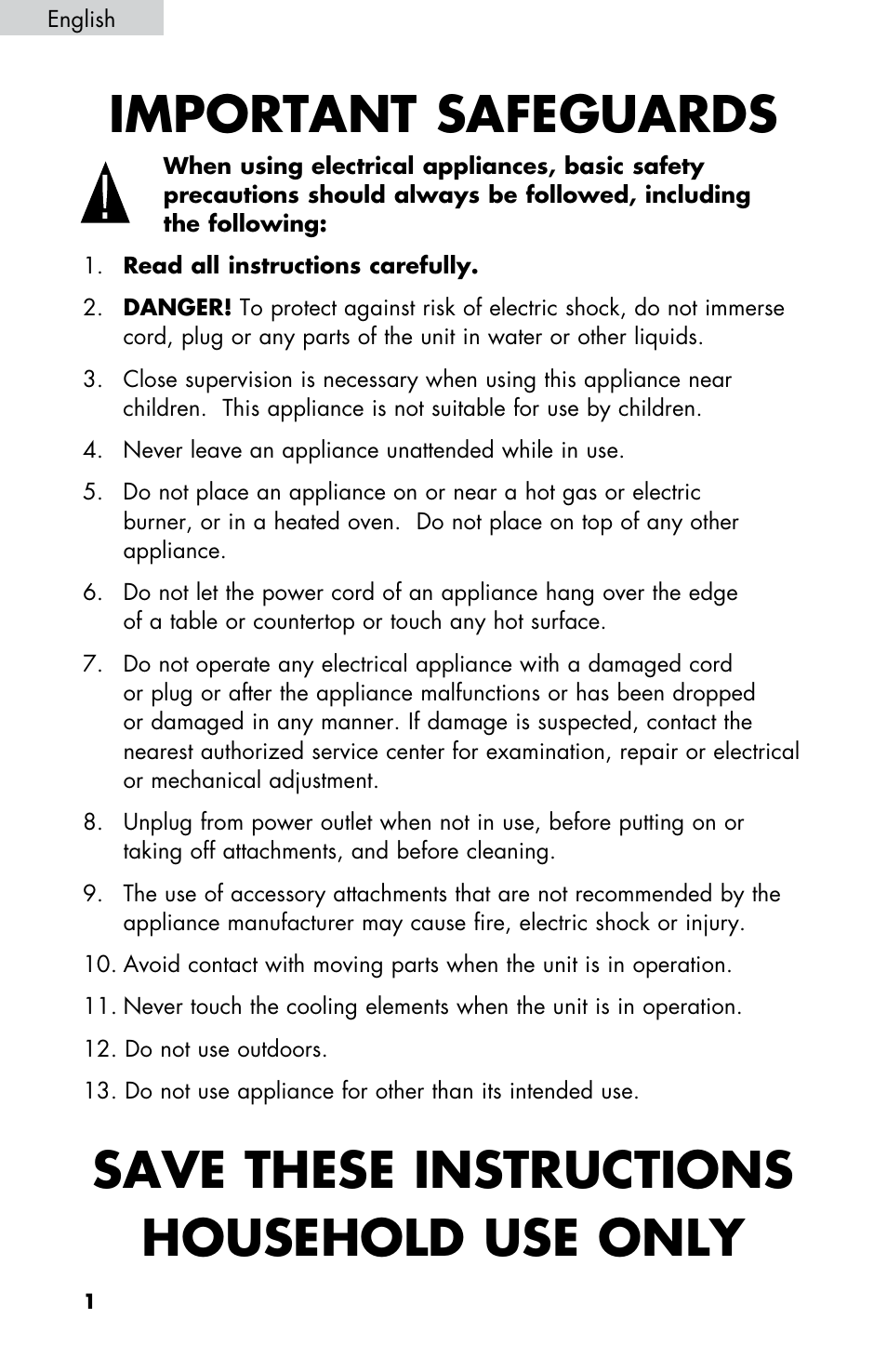 Warning, Important safeguards, Save these instructions household use only | haier HPIM26W User Manual | Page 2 / 13