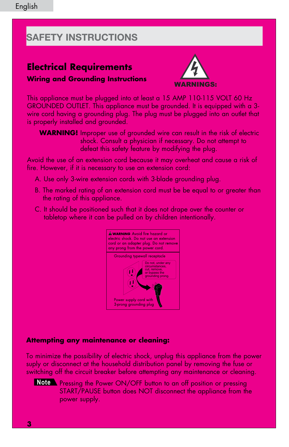 Safety instructions, Electrical requirements, English | haier HPIM26W User Manual | Page 4 / 13