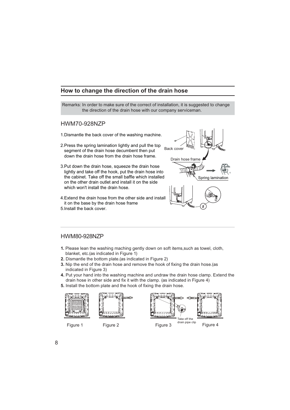 How to change the direction of the drain hose | haier HWM70-928NZP User Manual | Page 8 / 20