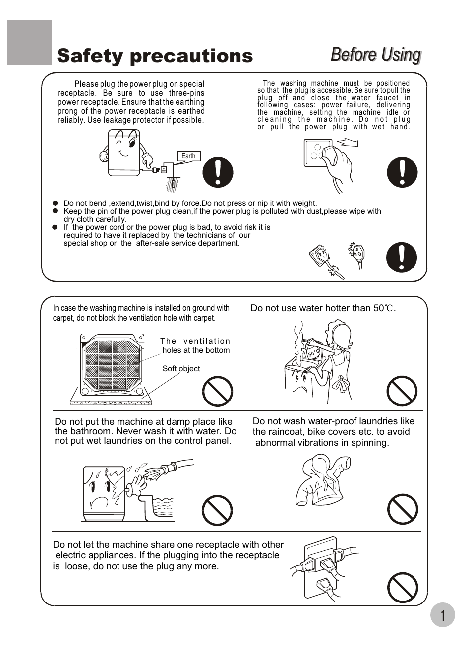 Before using, Before using safety precautions | haier HWM70-98 User Manual | Page 3 / 21