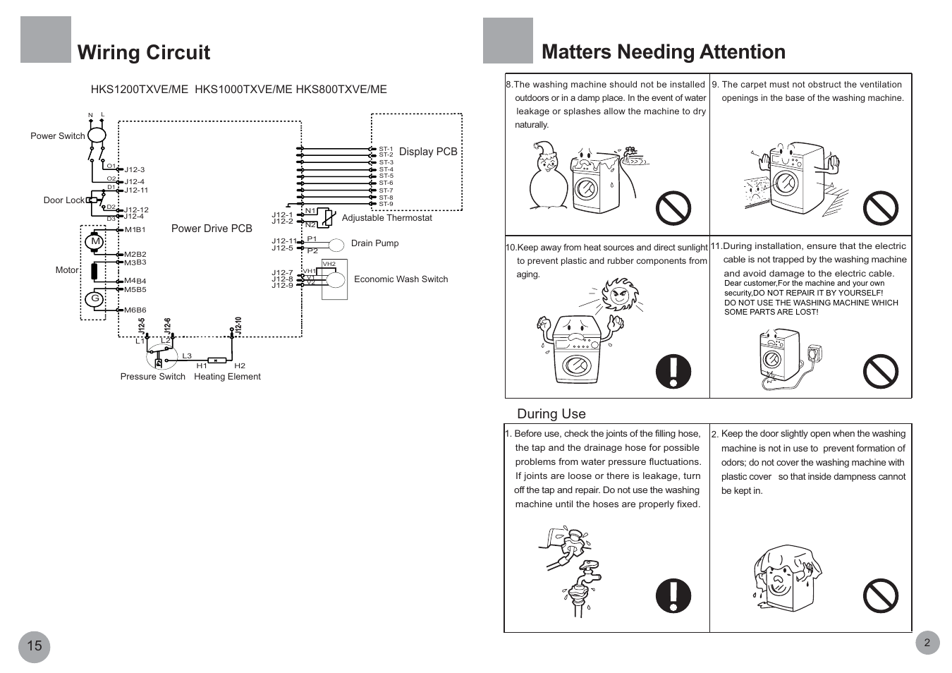 Wiring circuit, Matters needing attention, During use | haier HKS800TXVE User Manual | Page 4 / 10