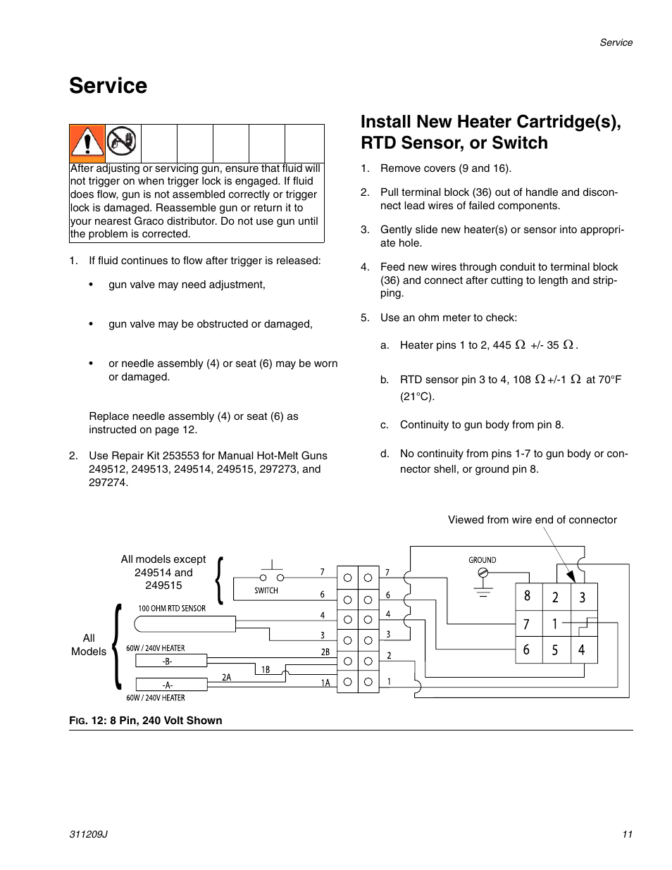 Service, Install new heater cartridge(s), rtd sensor, or, Switch | haier 311209J User Manual | Page 11 / 22