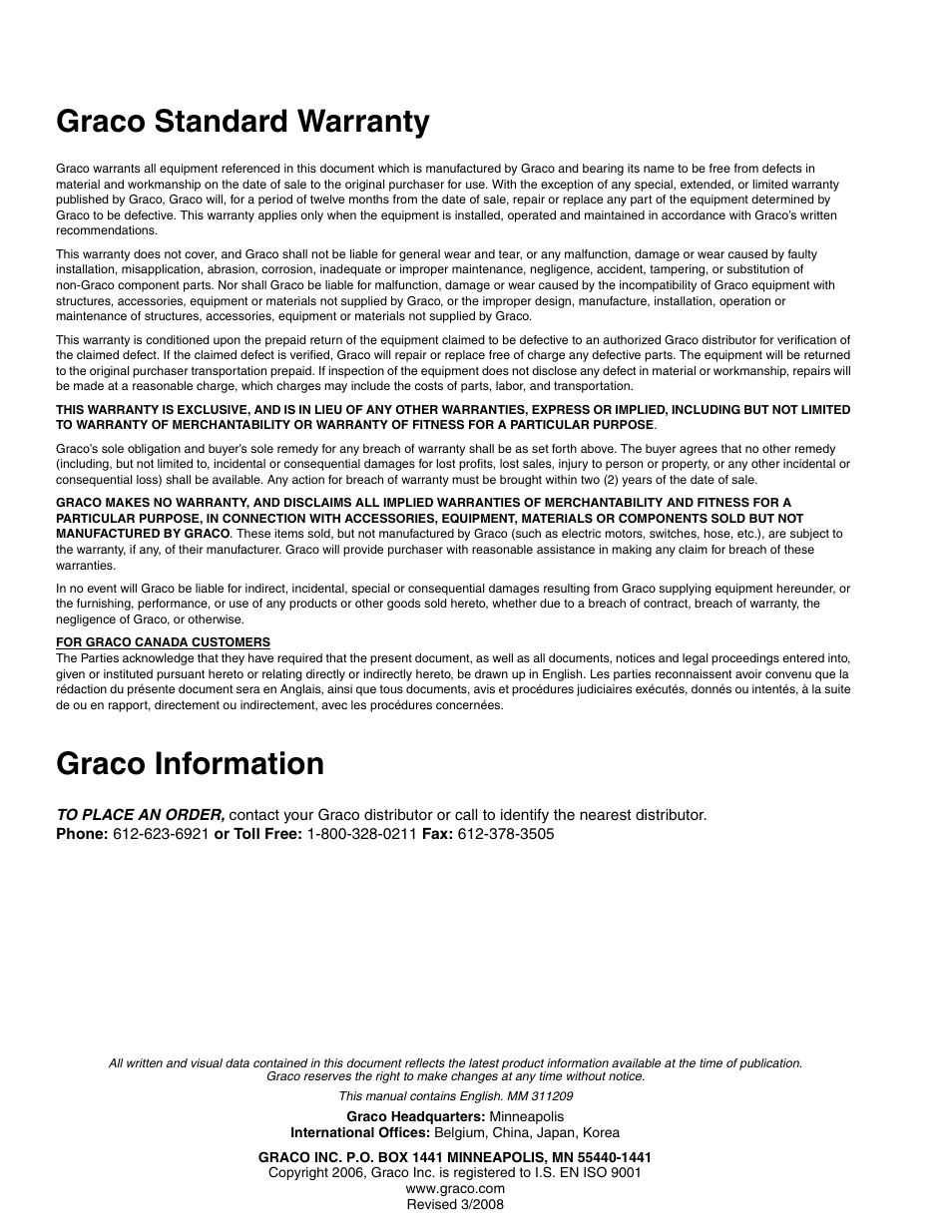 Graco standard warranty, Graco information | haier 311209J User Manual | Page 22 / 22