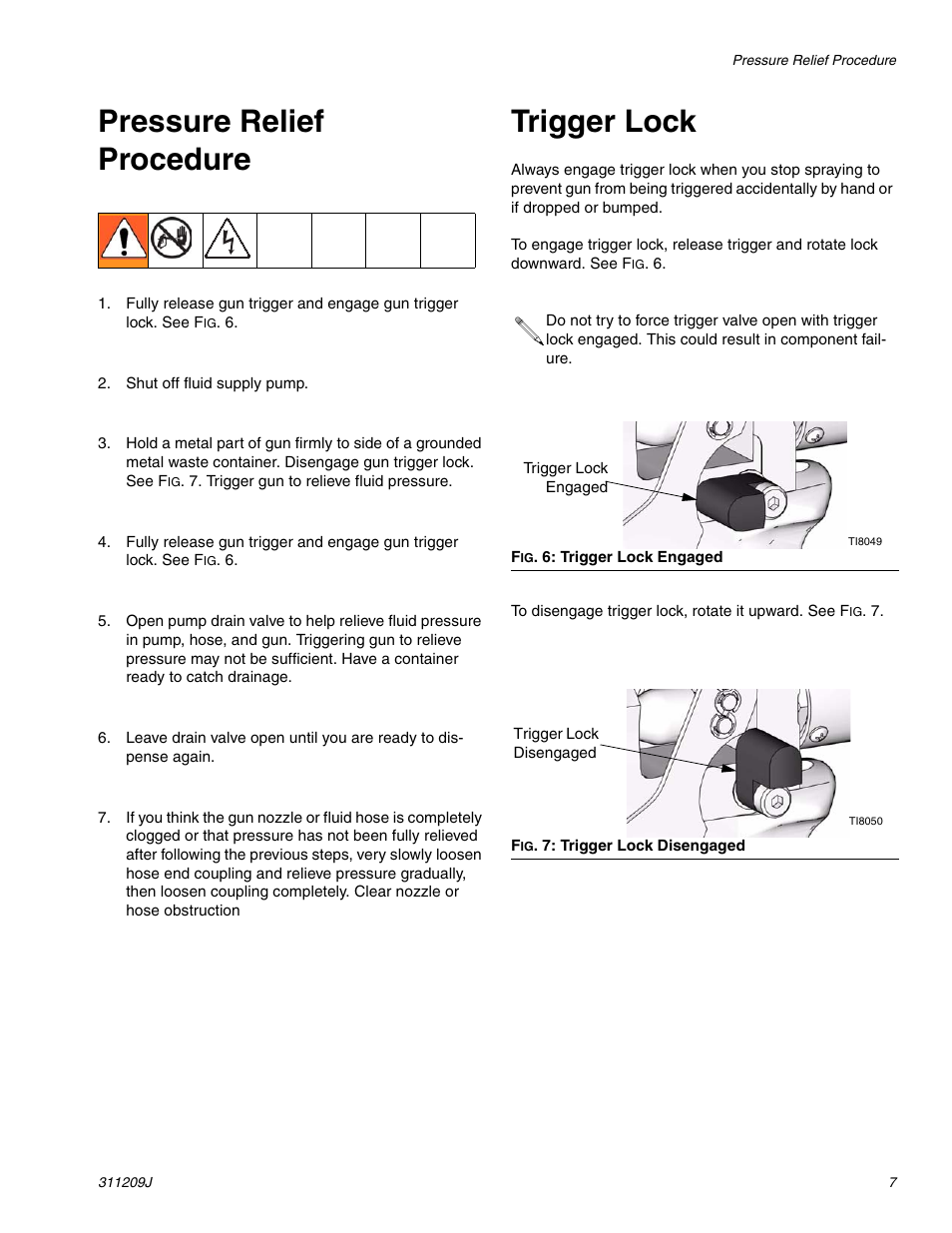 Pressure relief procedure, Trigger lock, Pressure relief procedure trigger lock | haier 311209J User Manual | Page 7 / 22