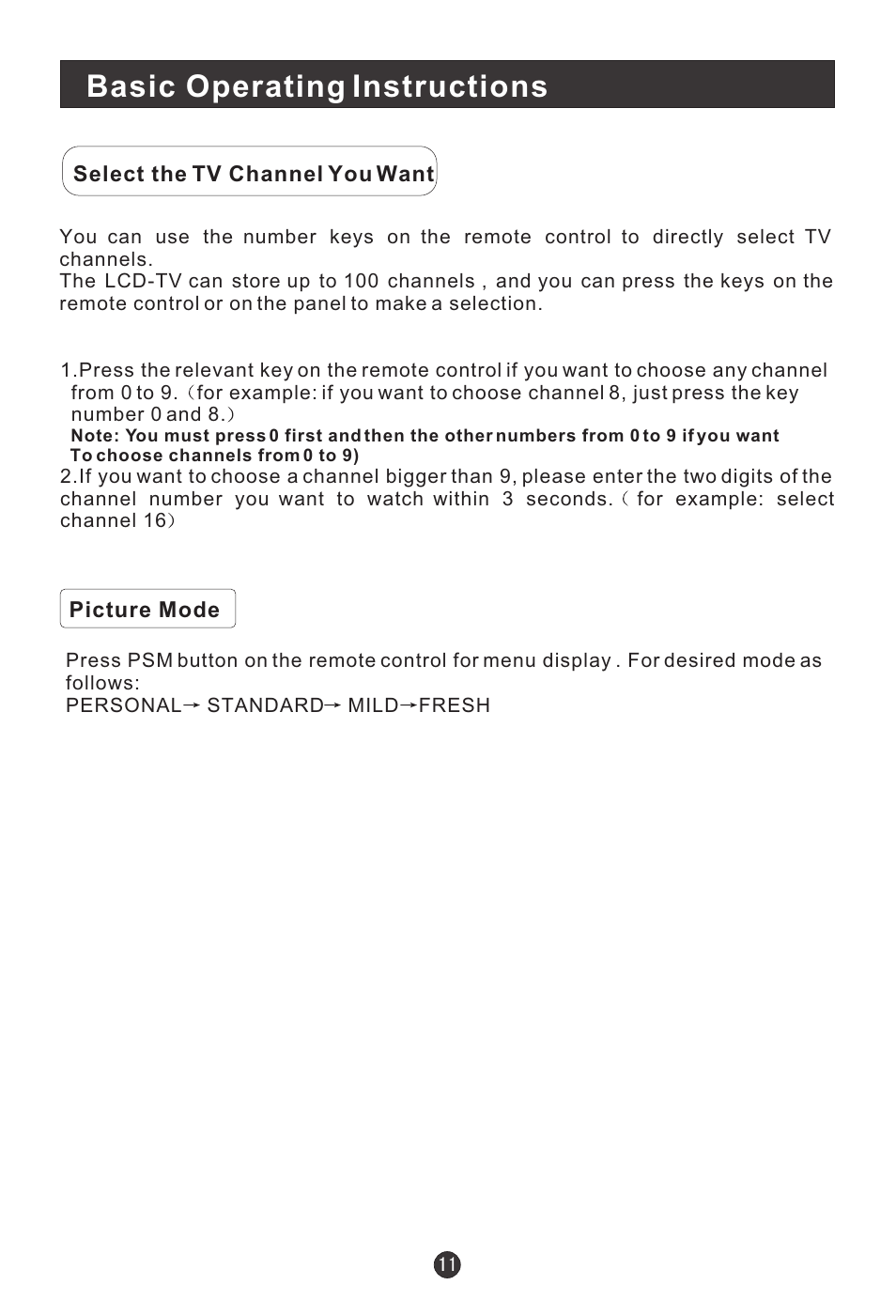 Basic operating instructions | haier L1709A-A User Manual | Page 13 / 25