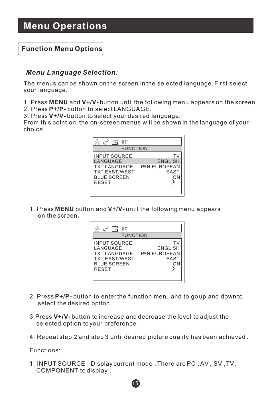 Menu operations | haier L1709A-A User Manual | Page 17 / 25