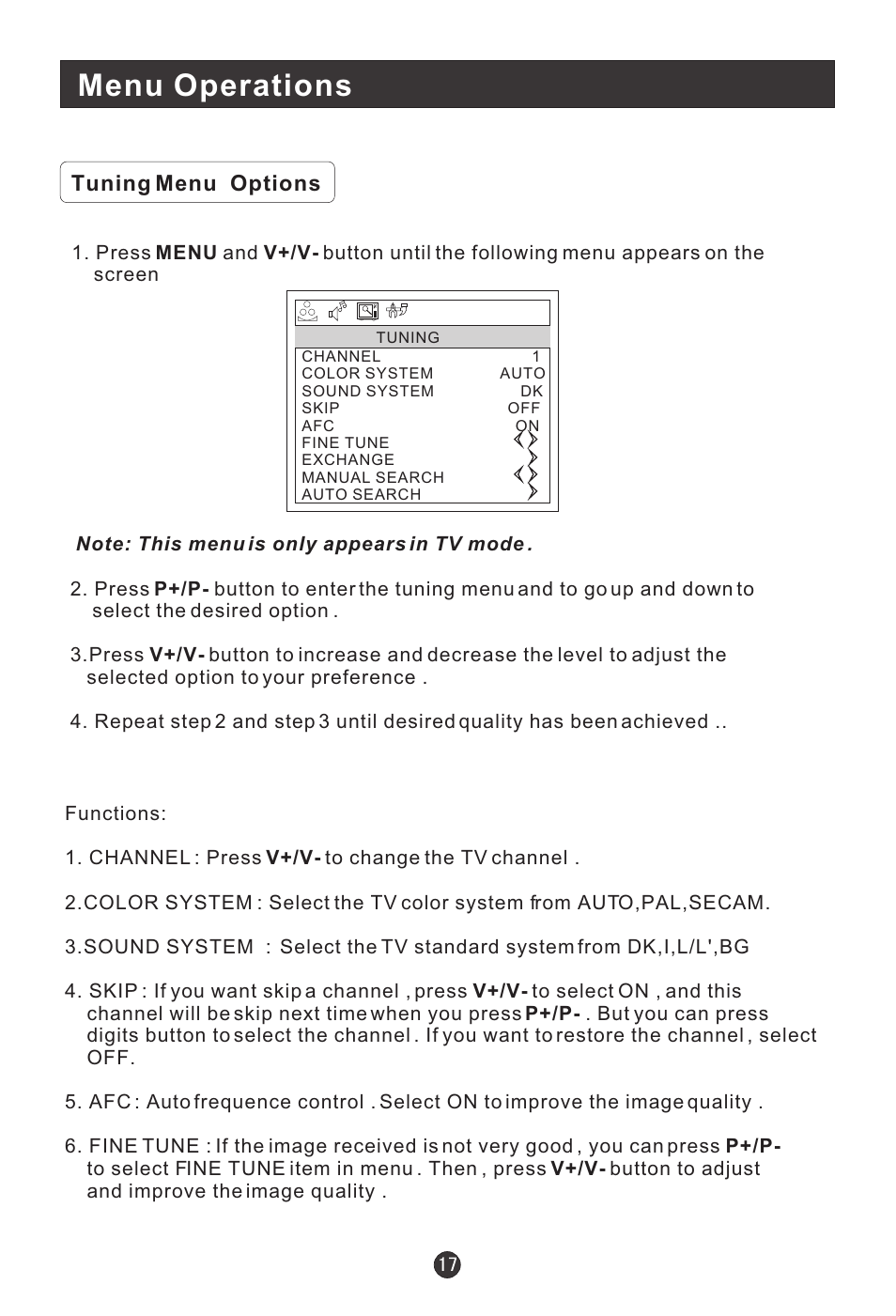 Menu operations | haier L1709A-A User Manual | Page 19 / 25