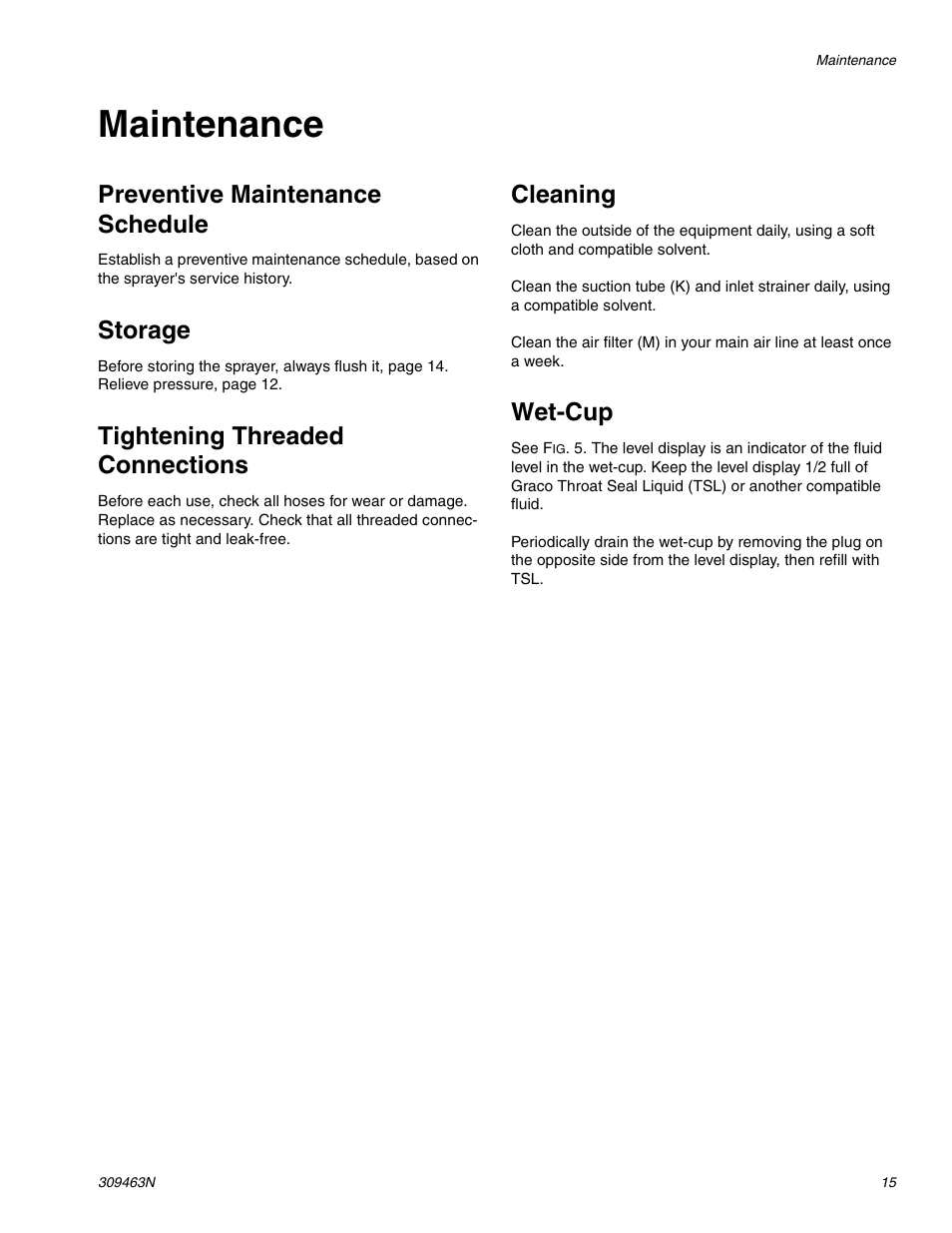 Maintenance, Preventive maintenance schedule, Storage | Tightening threaded connections, Cleaning, Wet-cup | haier MERKUR 309463N User Manual | Page 15 / 28