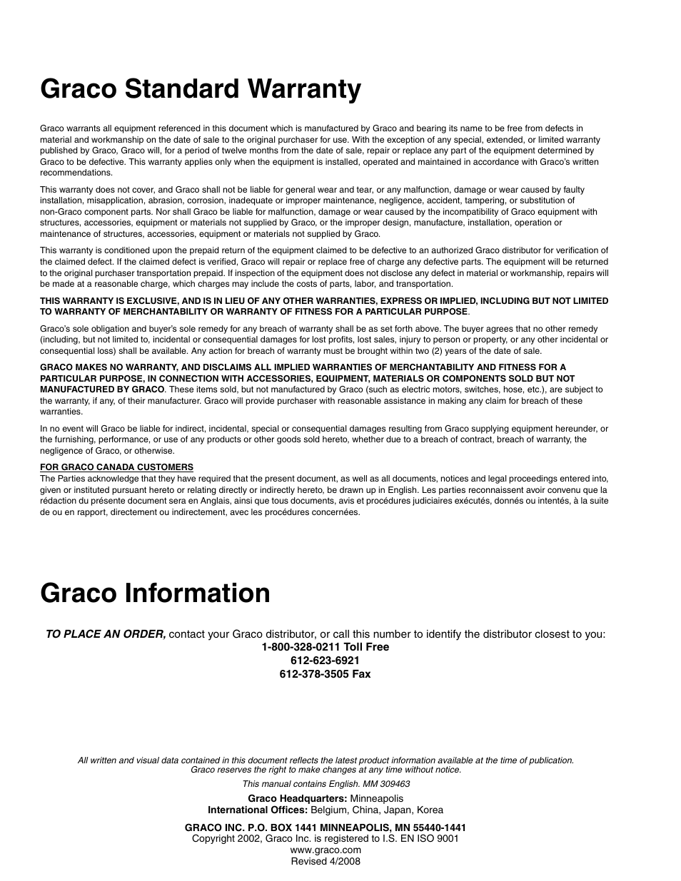 Graco standard warranty, Graco information | haier MERKUR 309463N User Manual | Page 28 / 28