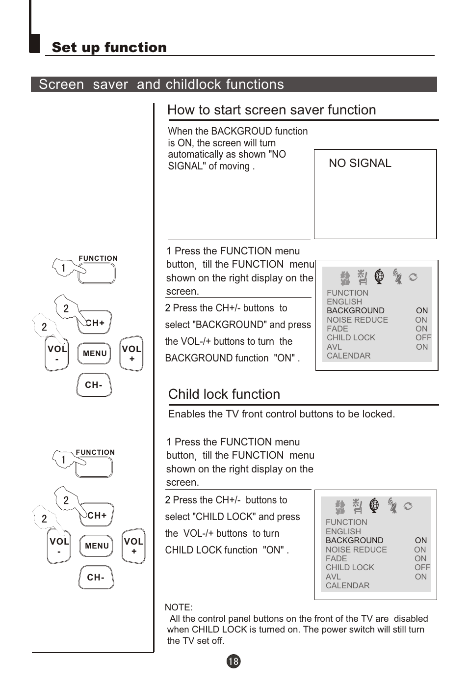 Т³гж 19, Set up function, Child lock function | haier 29T9D User Manual | Page 19 / 26