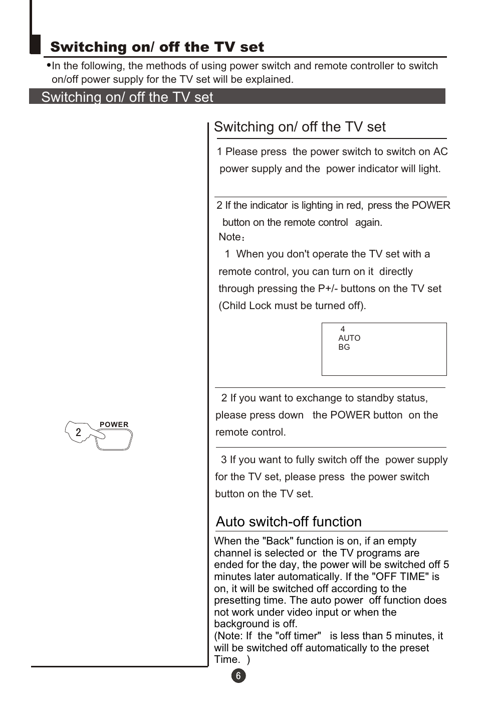 Т³гж 7, Switching on/ off the tv set, Auto switch-off function | haier 29T9D User Manual | Page 7 / 26