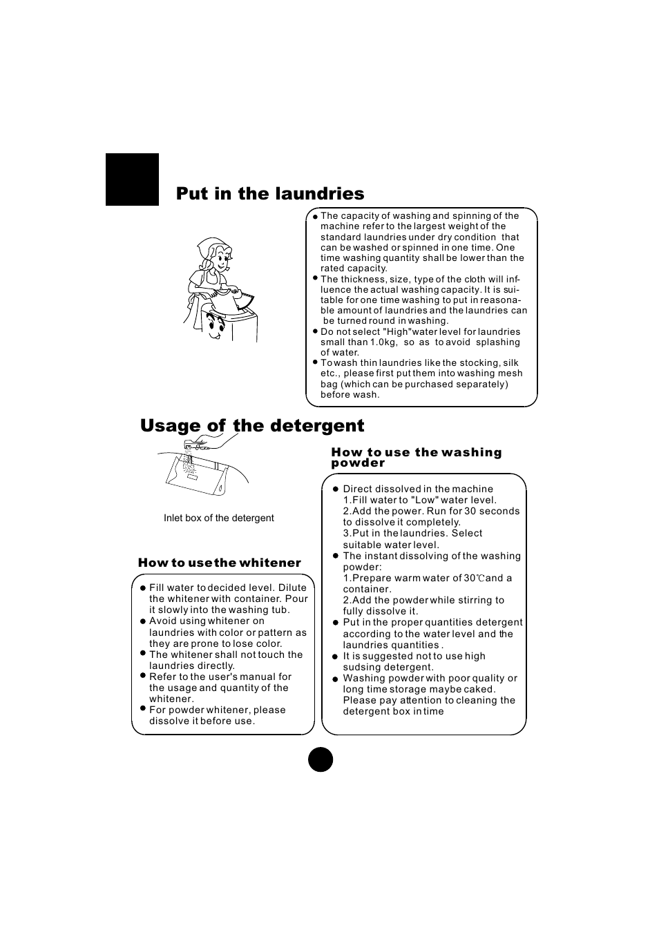Put in the laundries, Usage of the detergent | haier HWM60-10 User Manual | Page 11 / 18