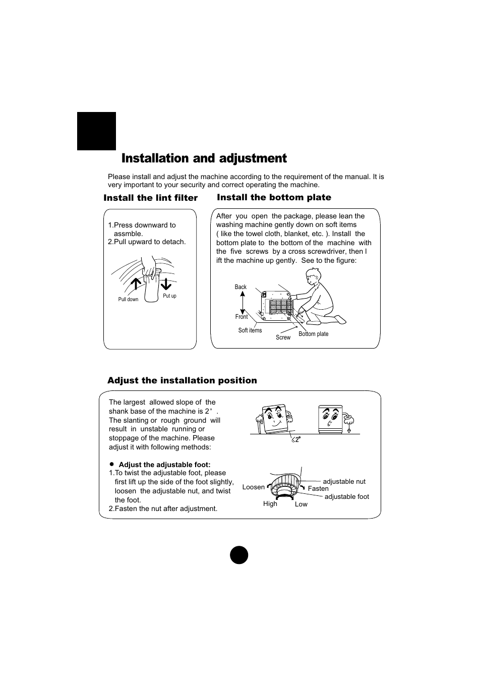 4installation and adjustment | haier HWM60-10 User Manual | Page 6 / 18