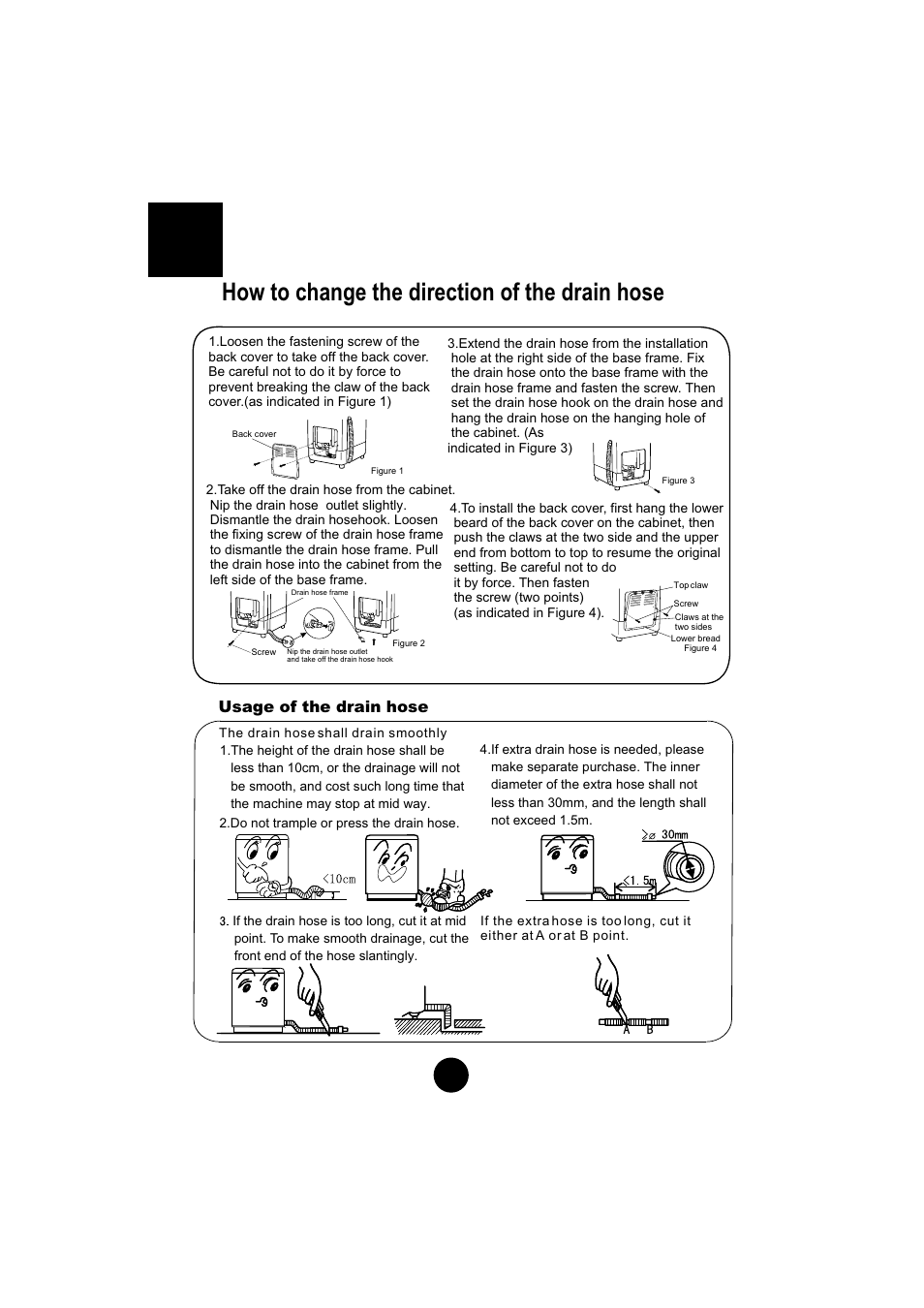 5how to change the direction of the drain hose, Usage of the drain hose | haier HWM60-10 User Manual | Page 7 / 18