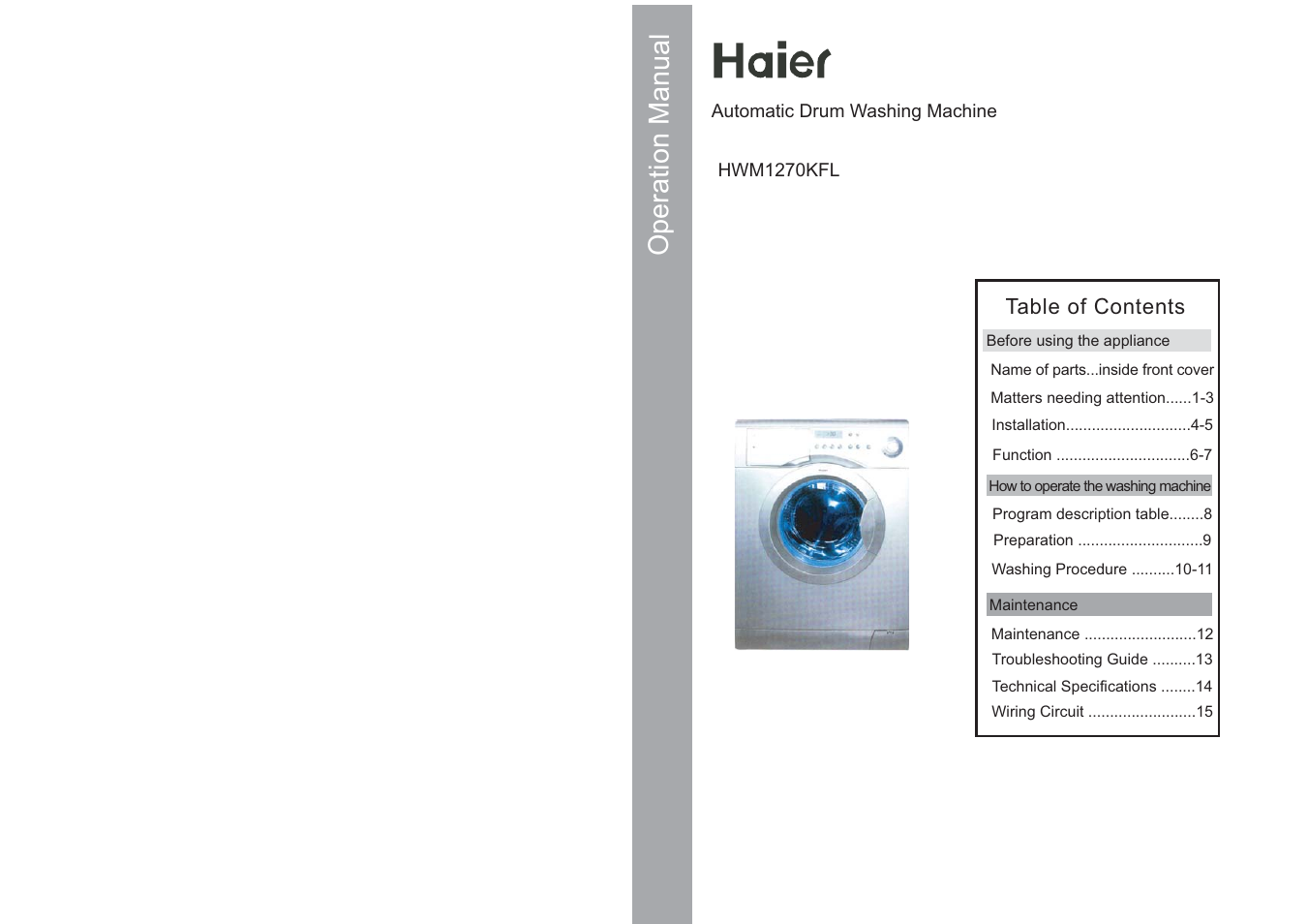 haier HWM1270KFL User Manual | 10 pages