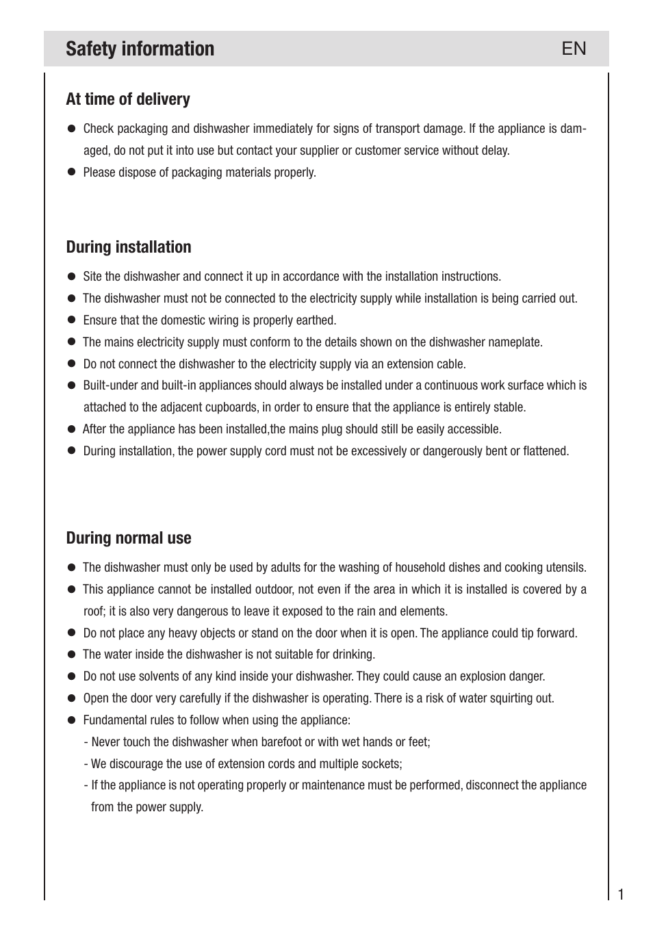 Safety information | haier DW12-PFE2-E User Manual | Page 3 / 28