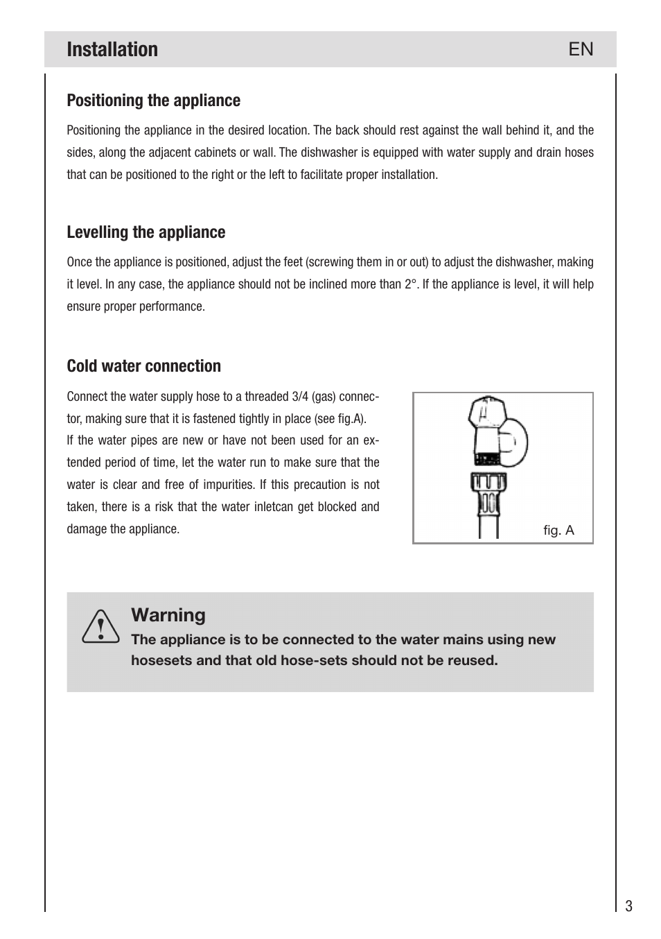 Installation, Warning | haier DW12-PFE2-E User Manual | Page 5 / 28