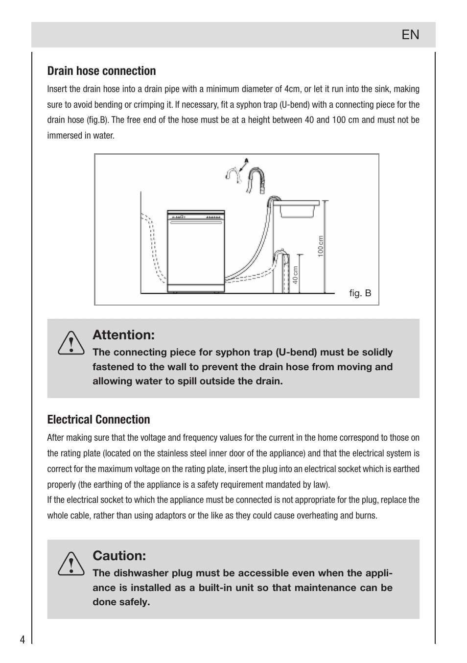 Attention, Caution | haier DW12-PFE2-E User Manual | Page 6 / 28