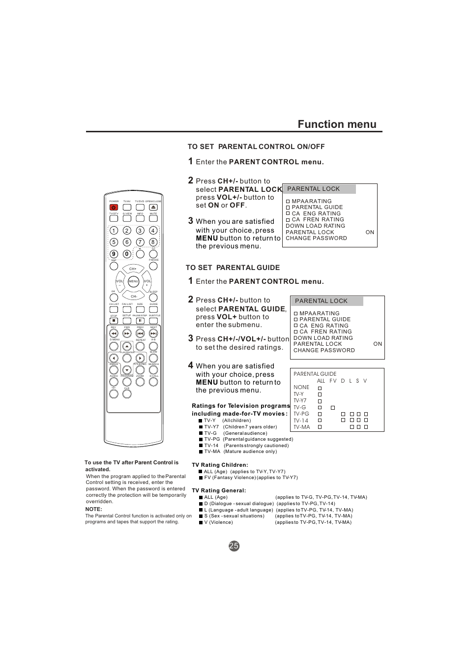 Function menu, Enter the parent control menu | haier TCR20-A User Manual | Page 26 / 94