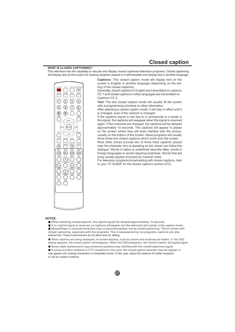 Closed caption | haier TCR20-A User Manual | Page 28 / 94