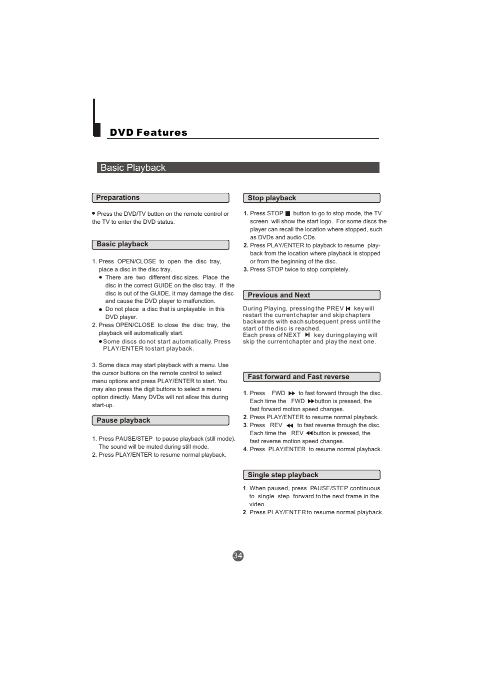 Dvd features basic playback | haier TCR20-A User Manual | Page 35 / 94