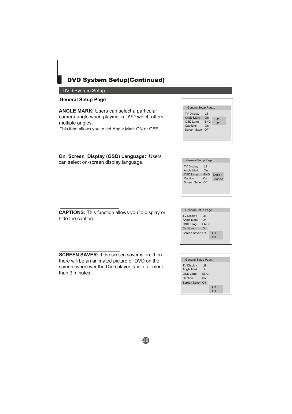 Dvd system setup(continued) | haier TCR20-A User Manual | Page 39 / 94