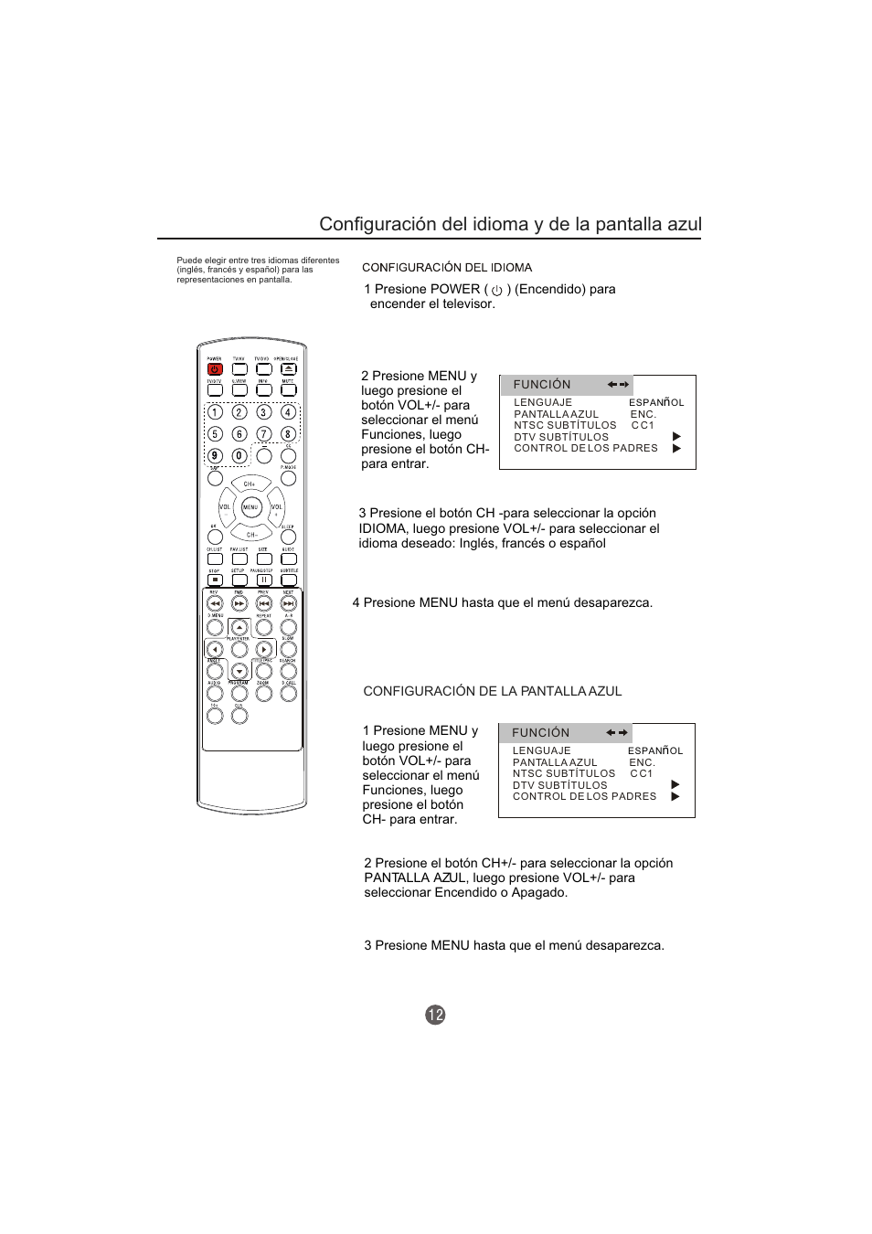 Configuración del idioma y de la pantalla azul | haier TCR20-A User Manual | Page 60 / 94