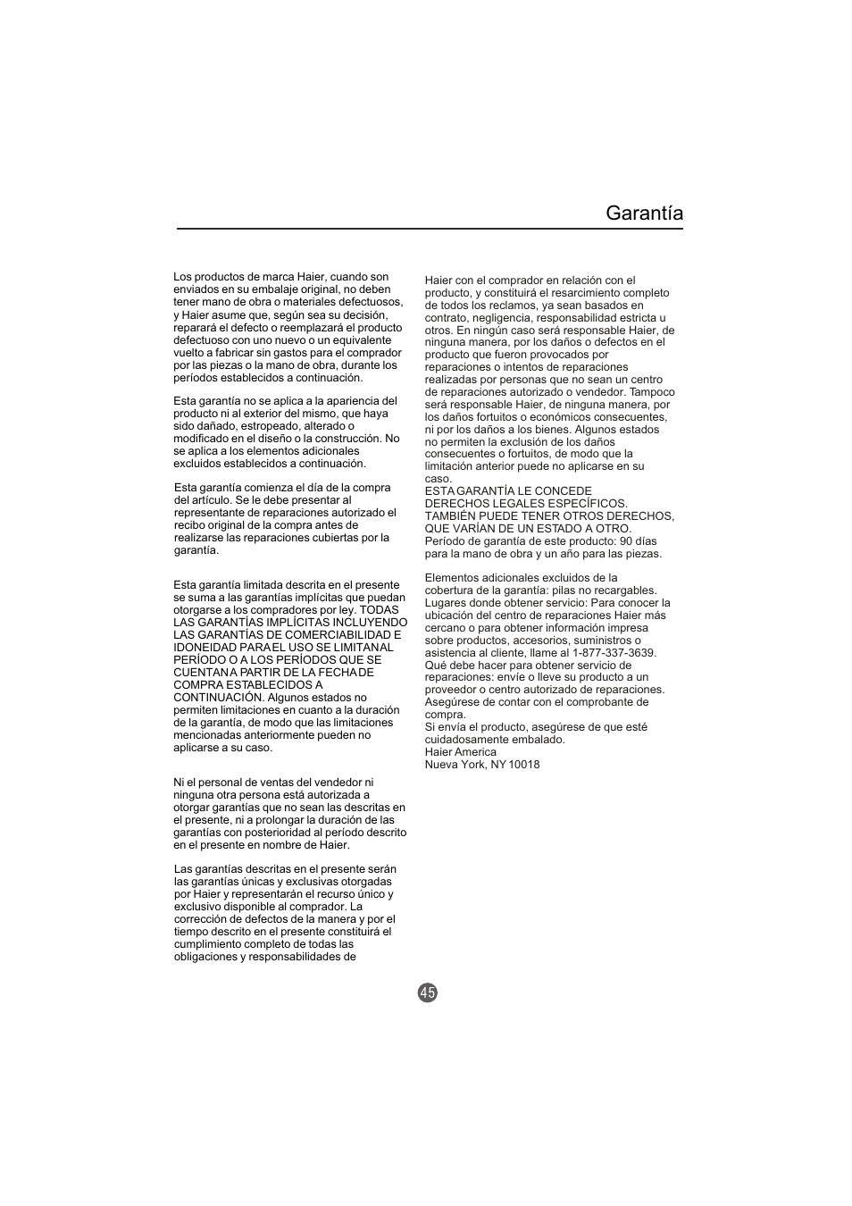 Garantía | haier TCR20-A User Manual | Page 93 / 94