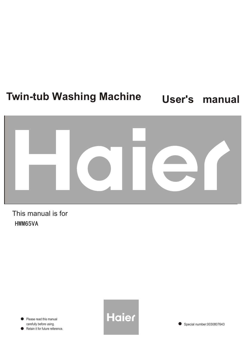 haier Twin-tub Washing Machine User Manual | 16 pages