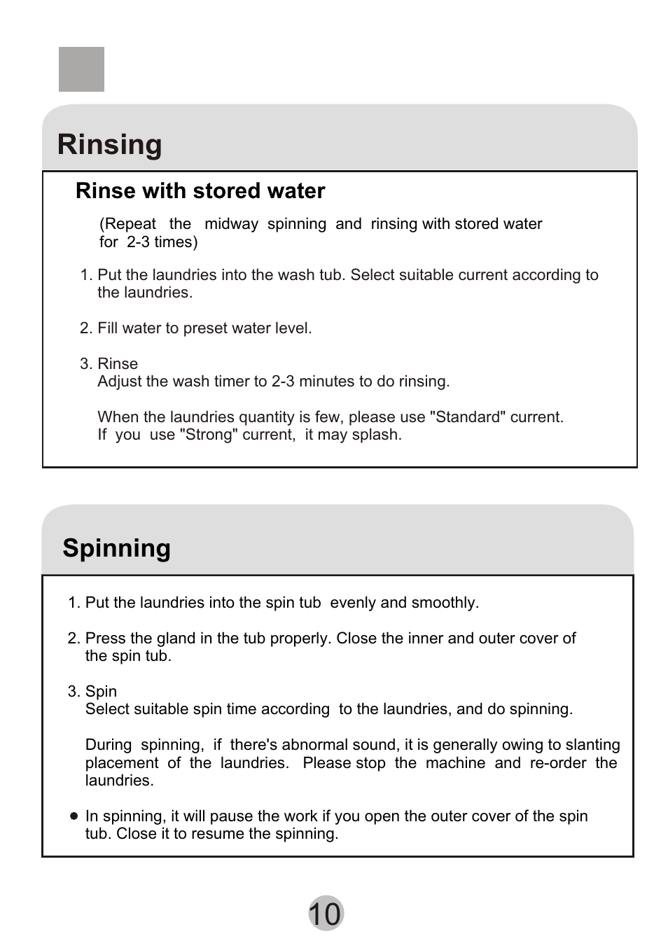 Т³гж 12, Rinsing, Spinning | Rinse with stored water | haier Twin-tub Washing Machine User Manual | Page 12 / 16