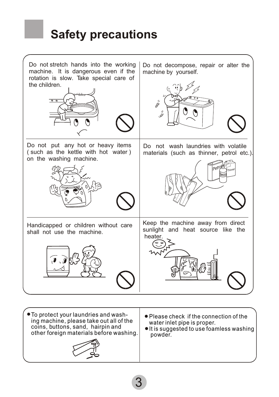 Т³гж 5, Safety precautions | haier Twin-tub Washing Machine User Manual | Page 5 / 16