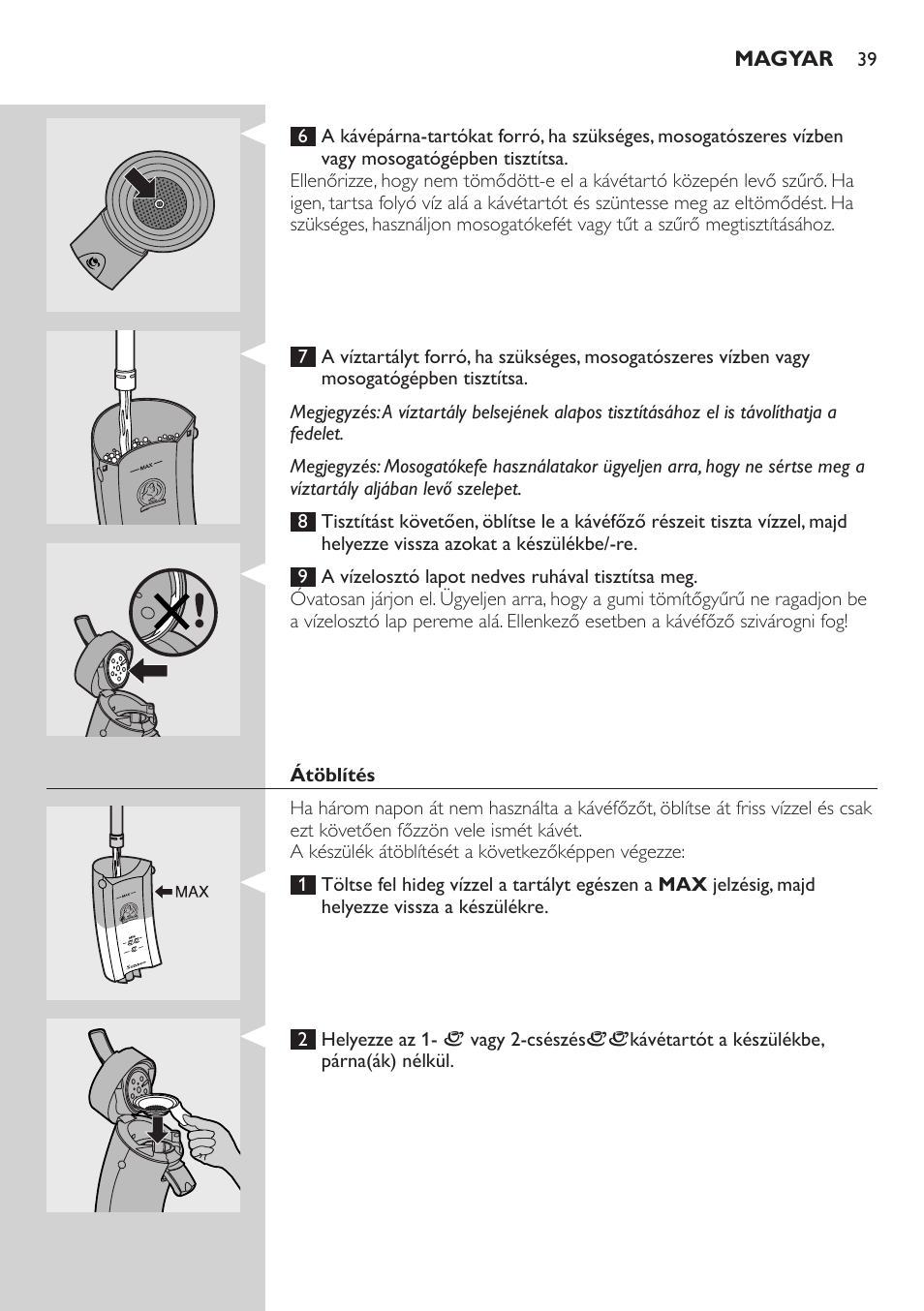 Átöblítés | Philips HD7810 User Manual | Page 39 / 90