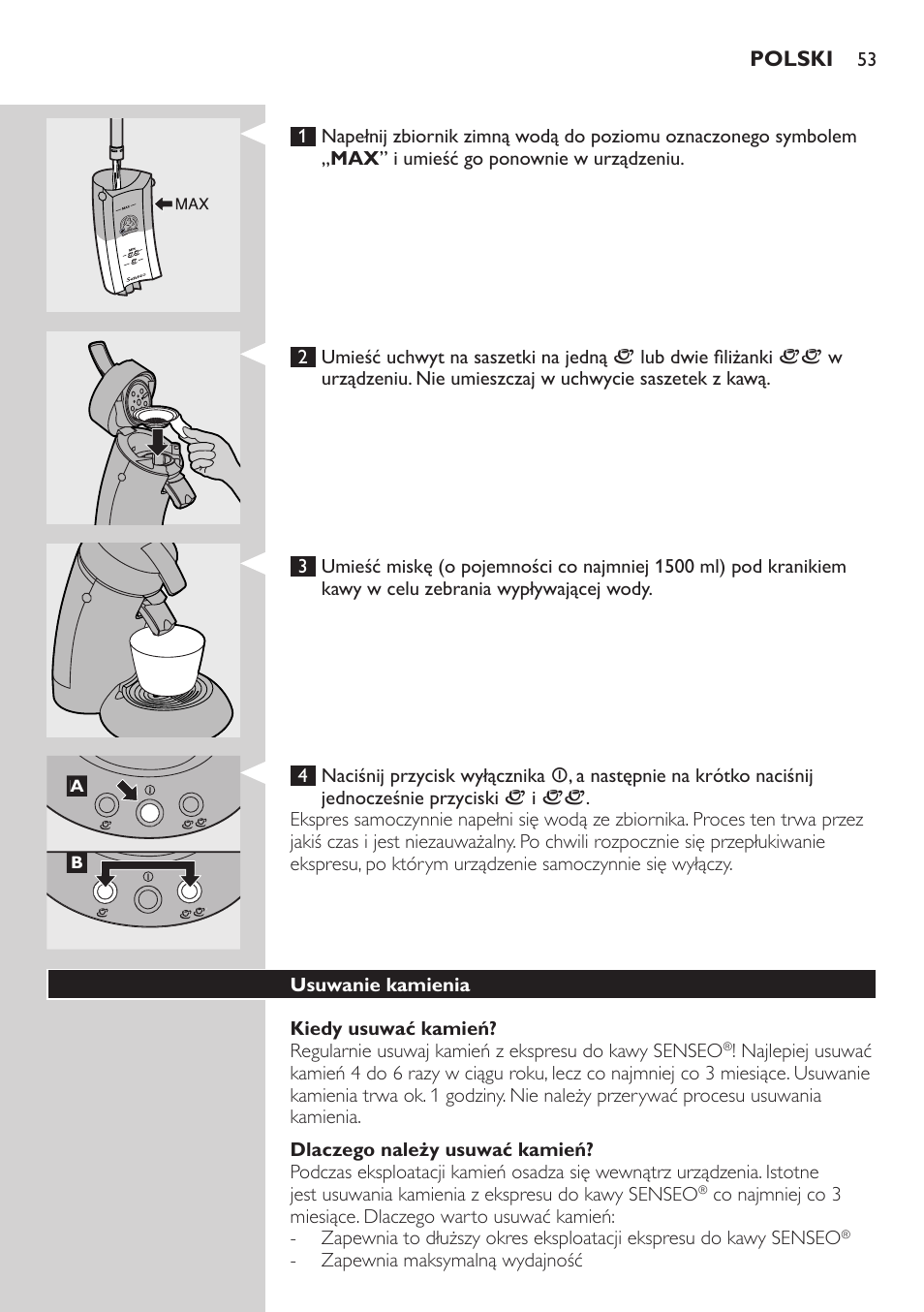 Kiedy usuwać kamień, Dlaczego należy usuwać kamień, Usuwanie kamienia | Philips HD7810 User Manual | Page 53 / 90