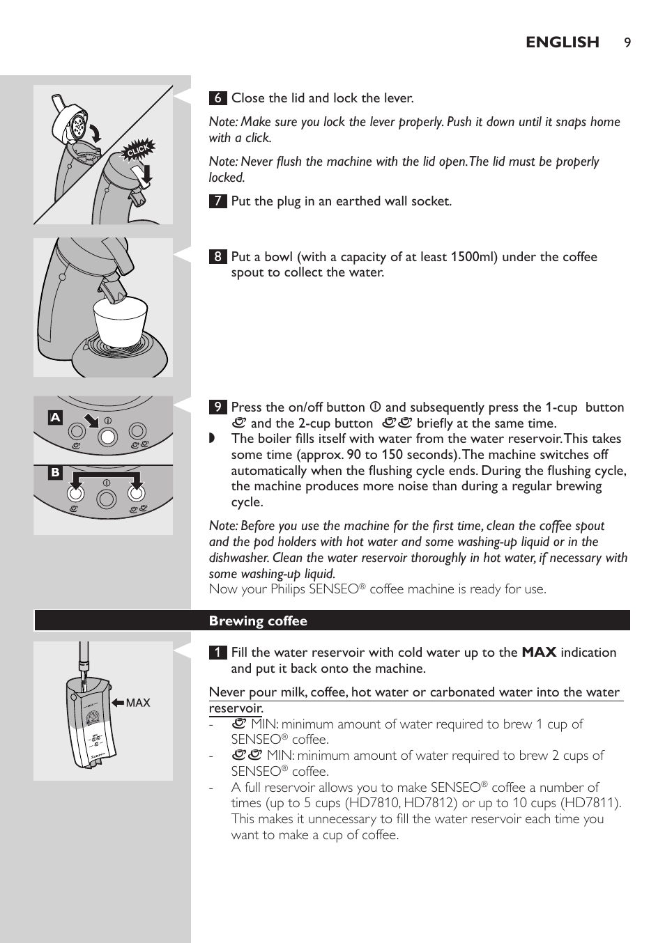 Brewing coffee | Philips HD7810 User Manual | Page 9 / 90