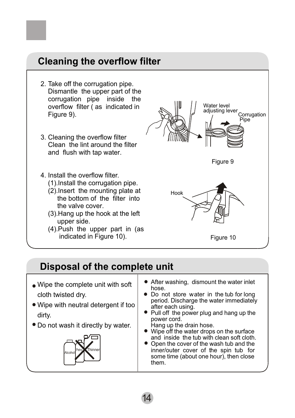 Cleaning the overflow filter, Disposal of the complete unit | haier HWM80-0626SH User Manual | Page 16 / 19