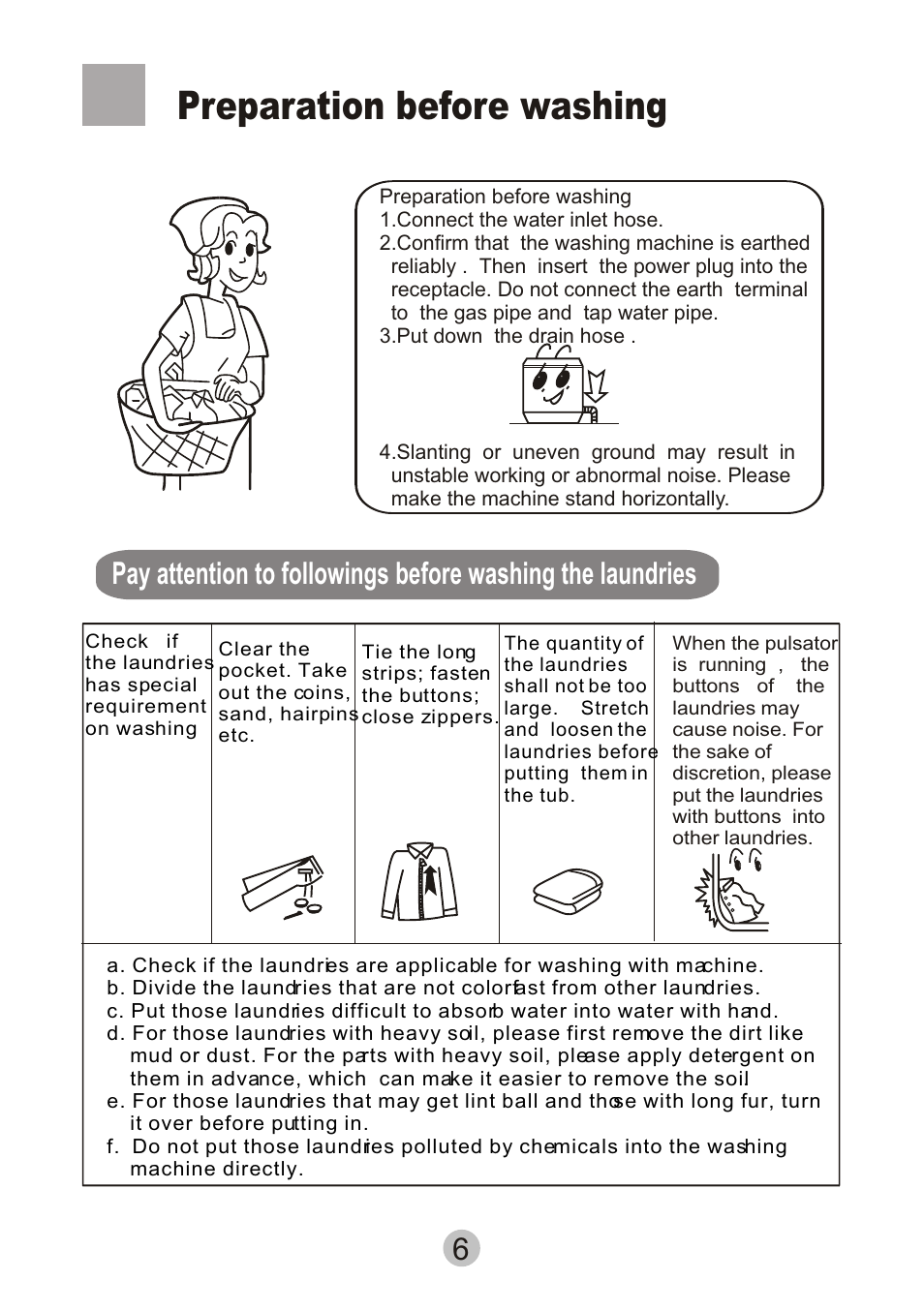 Preparation before washing | haier HWM80-0626SH User Manual | Page 8 / 19