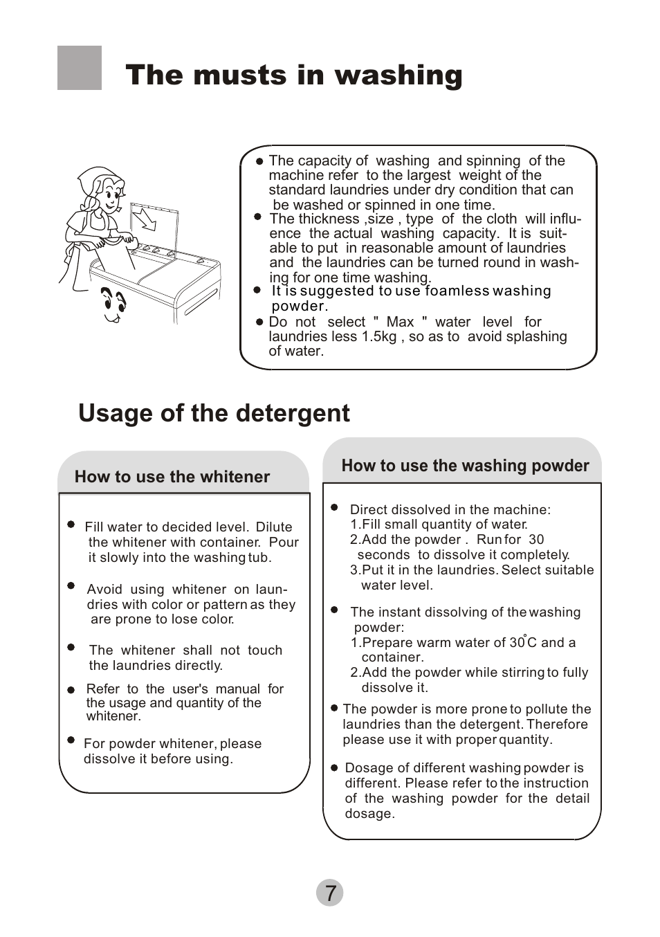 The musts in washing, Usage of the detergent | haier HWM80-0626SH User Manual | Page 9 / 19