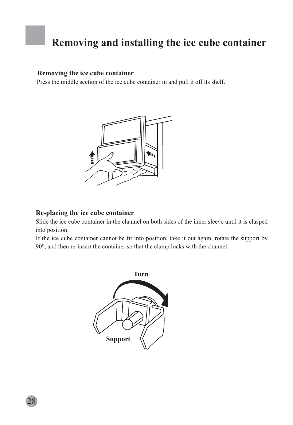 Removing and installing the ice cube container | haier HRF-663ISB2* User Manual | Page 30 / 42