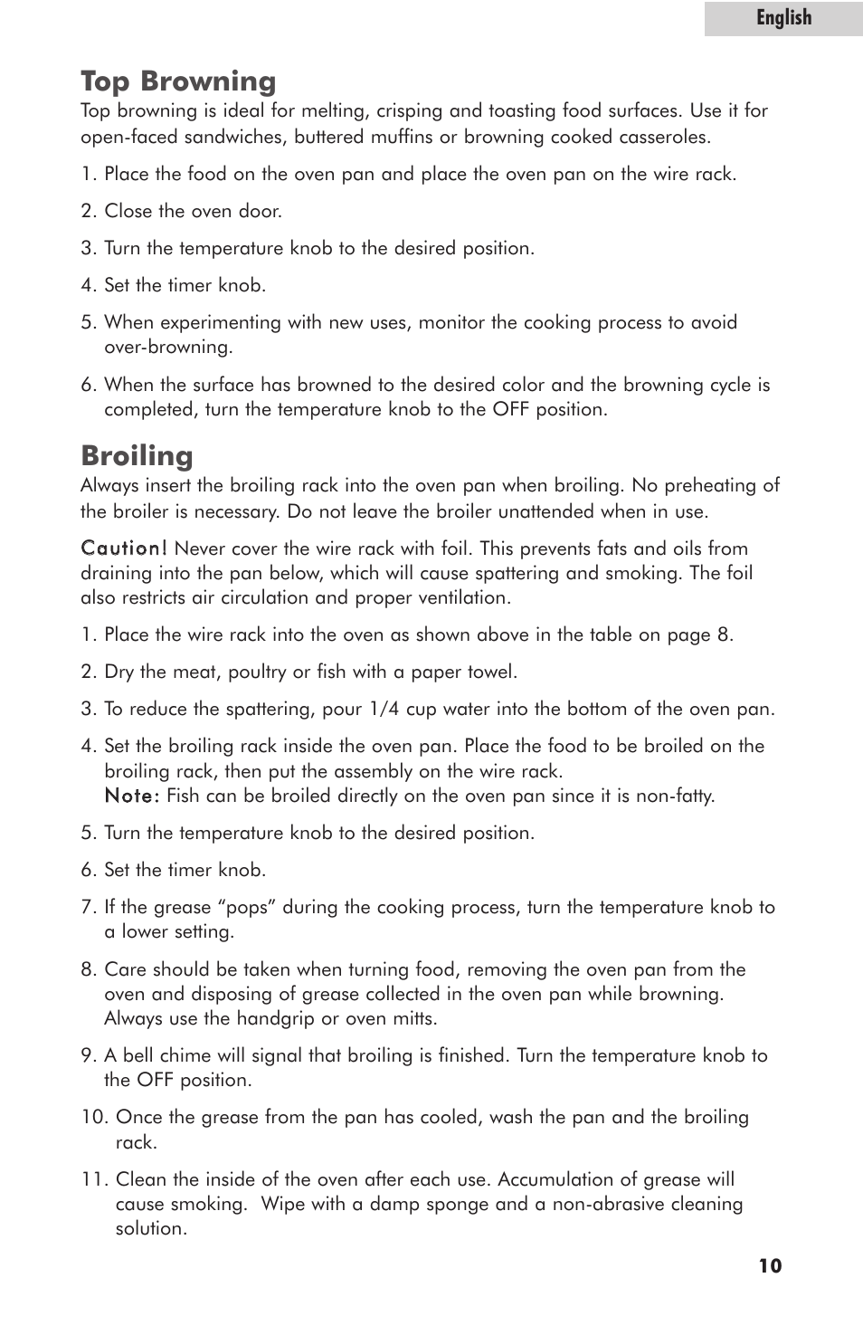 Top browning, Broiling | haier RTO1400SS User Manual | Page 11 / 16