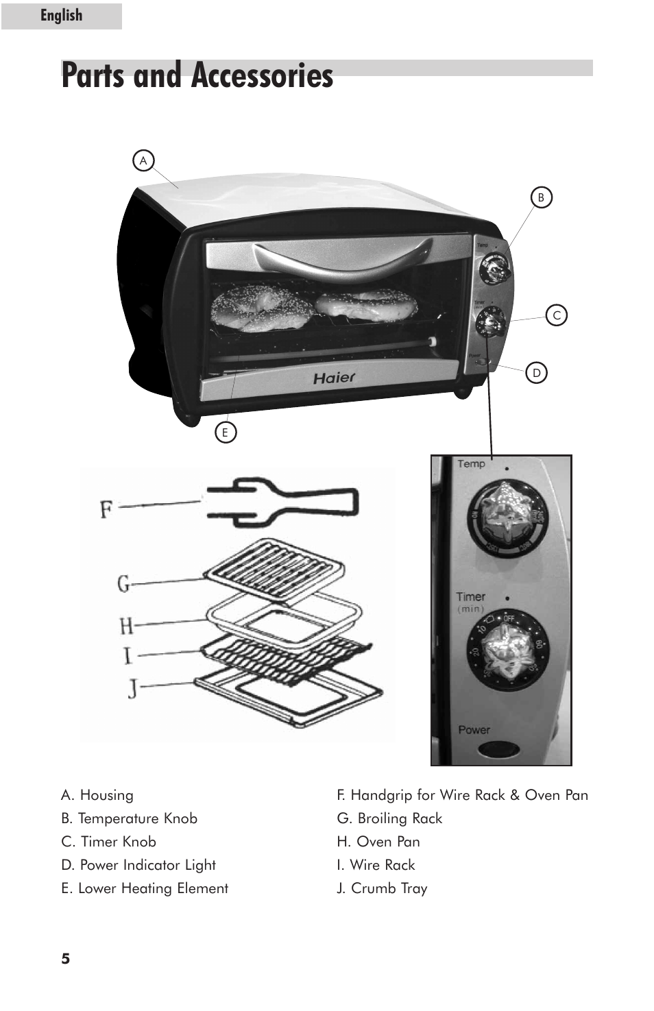 Parts and accessories | haier RTO1400SS User Manual | Page 6 / 16