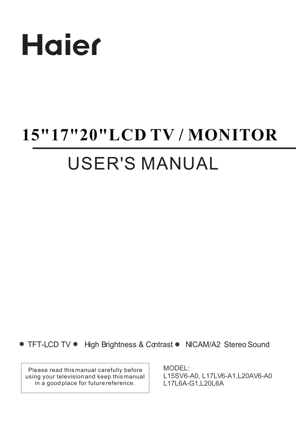 haier L15SV6-A0 User Manual | 22 pages