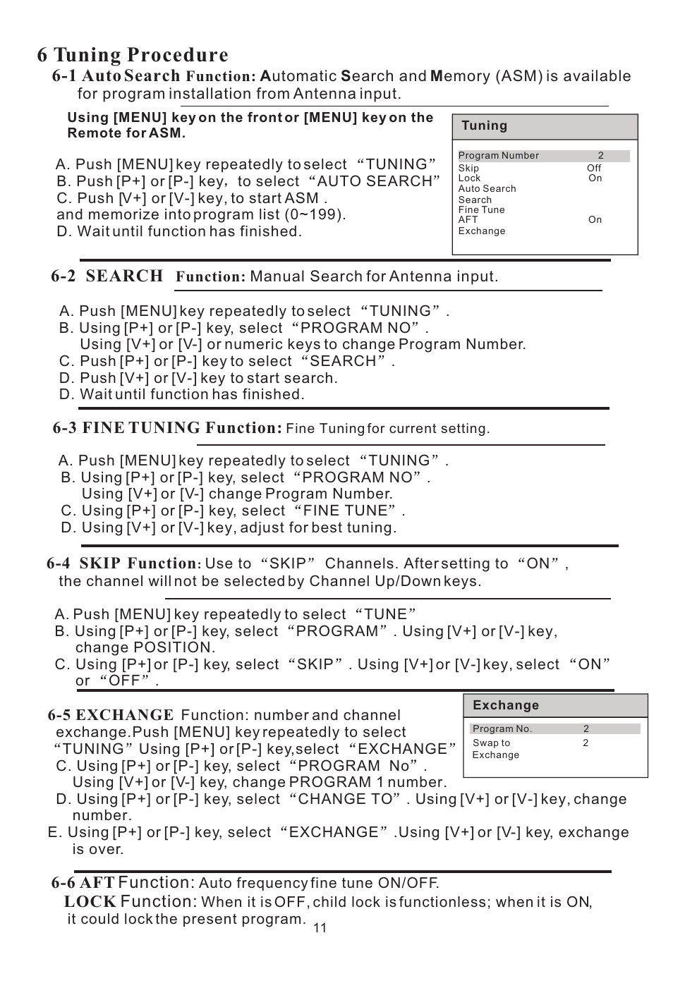6 tuning procedure, 1 auto search, 2 search | haier L15SV6-A0 User Manual | Page 12 / 22