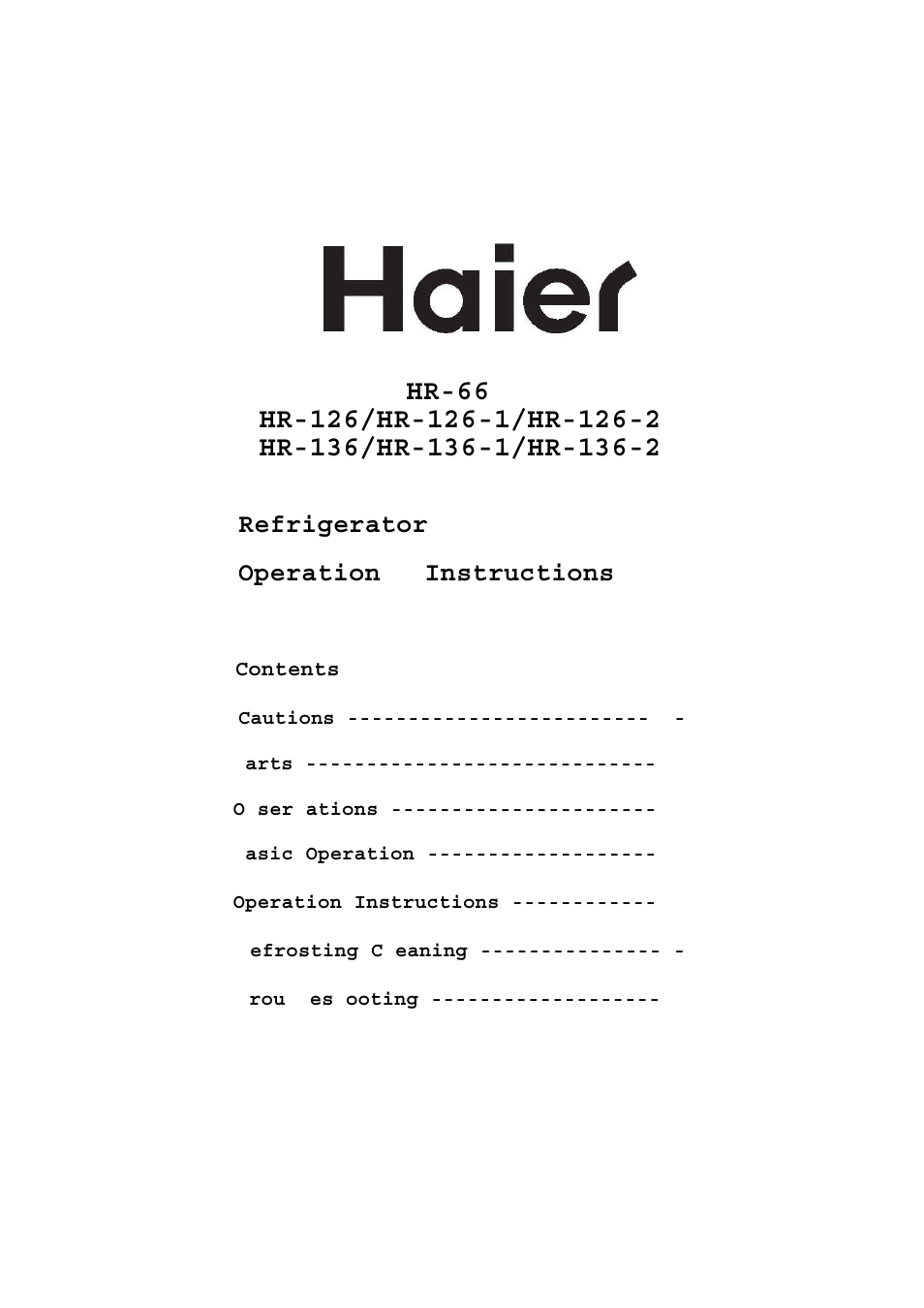 haier HR-126 User Manual | 21 pages